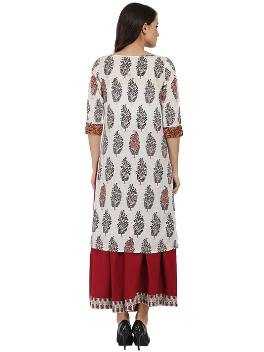 Off White Printed Half Sleeve Cotton Kurta | LASVINI - Redefining Indian Fashion with Elegance