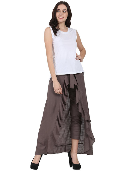 Taupe Ankle Length Rayon Slub Flared Skirt | LASVINI - Redefining Indian Fashion with Elegance