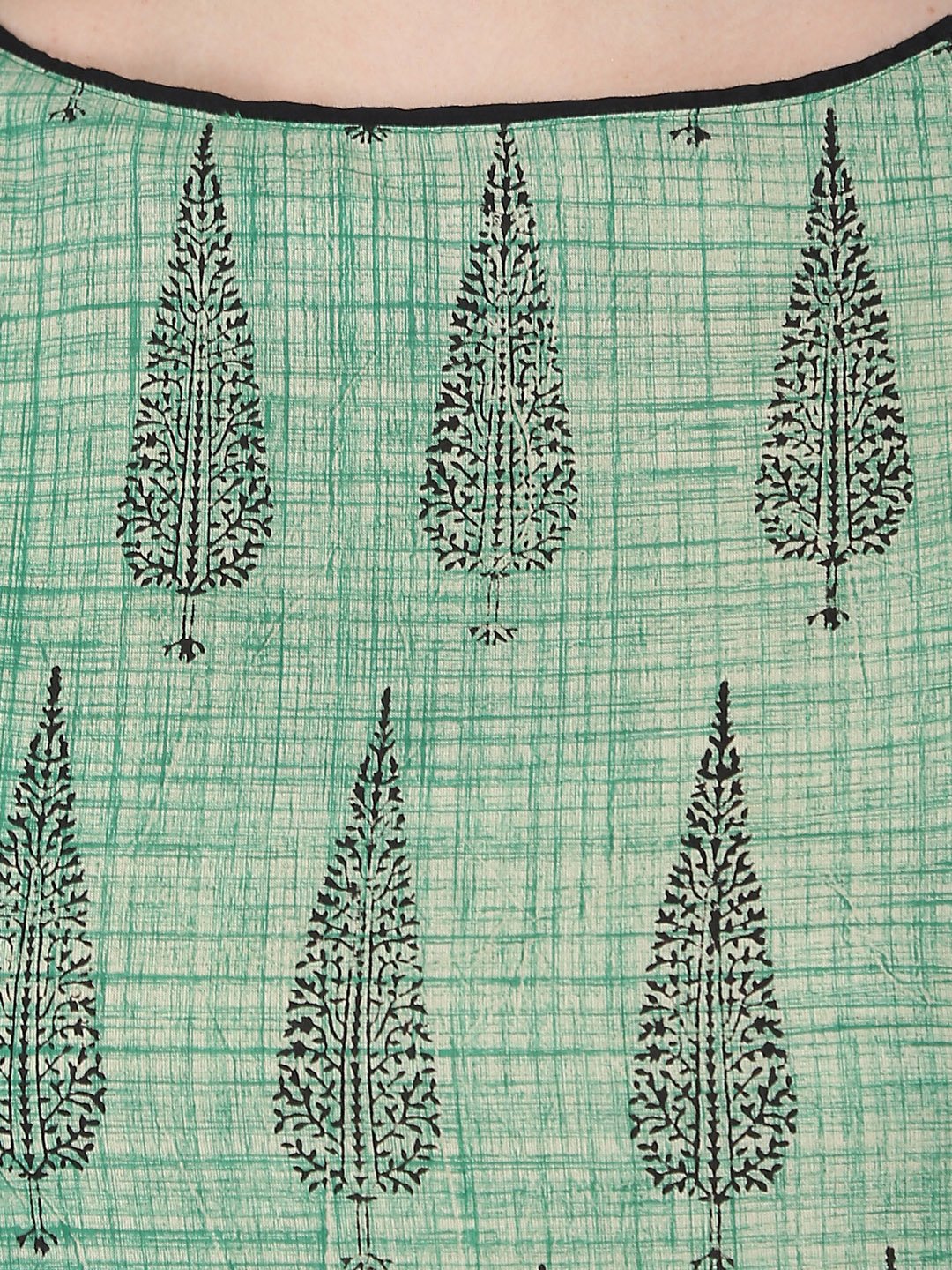 Black & Green Half Sleeve Cotton Block Printed Kurta | LASVINI - Redefining Indian Fashion with Elegance