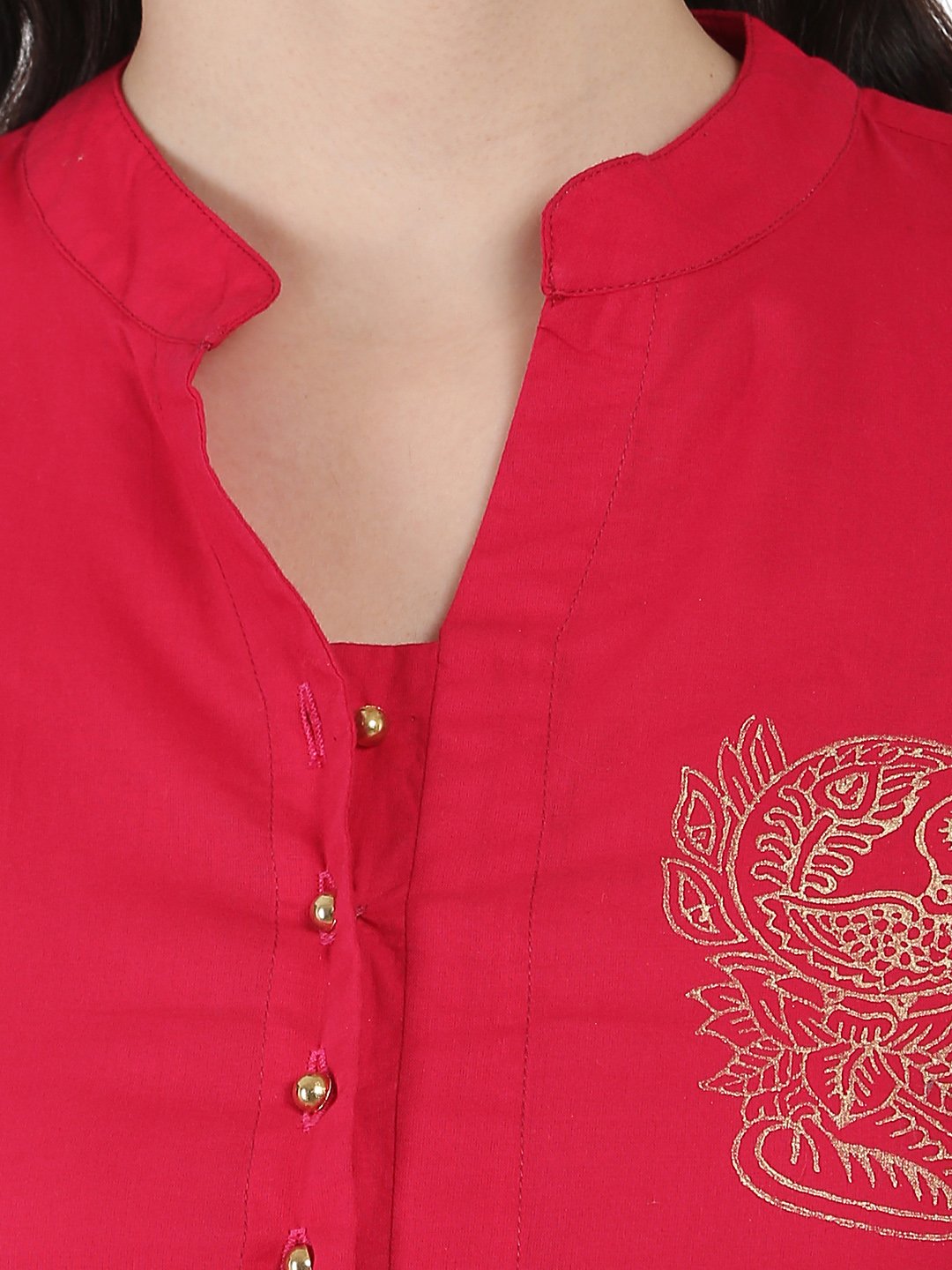 Red & Green Printed Sleeveless Anarkali Kurta | LASVINI - Redefining Indian Fashion with Elegance