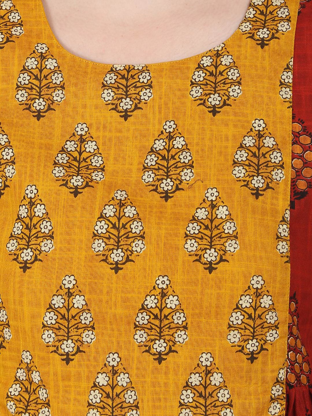 Red Printed Half Sleeve Cotton Slub Anarkali Kurta | LASVINI - Redefining Indian Fashion with Elegance