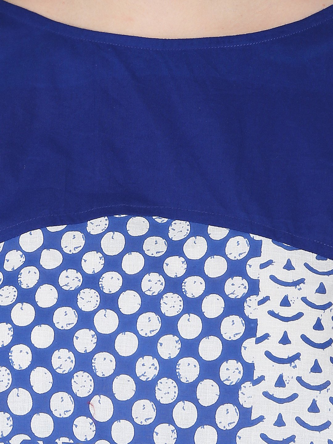 Blue Printed 3/4Th Sleeve Cold Shoulder A-Line Kurta | LASVINI - Redefining Indian Fashion with Elegance