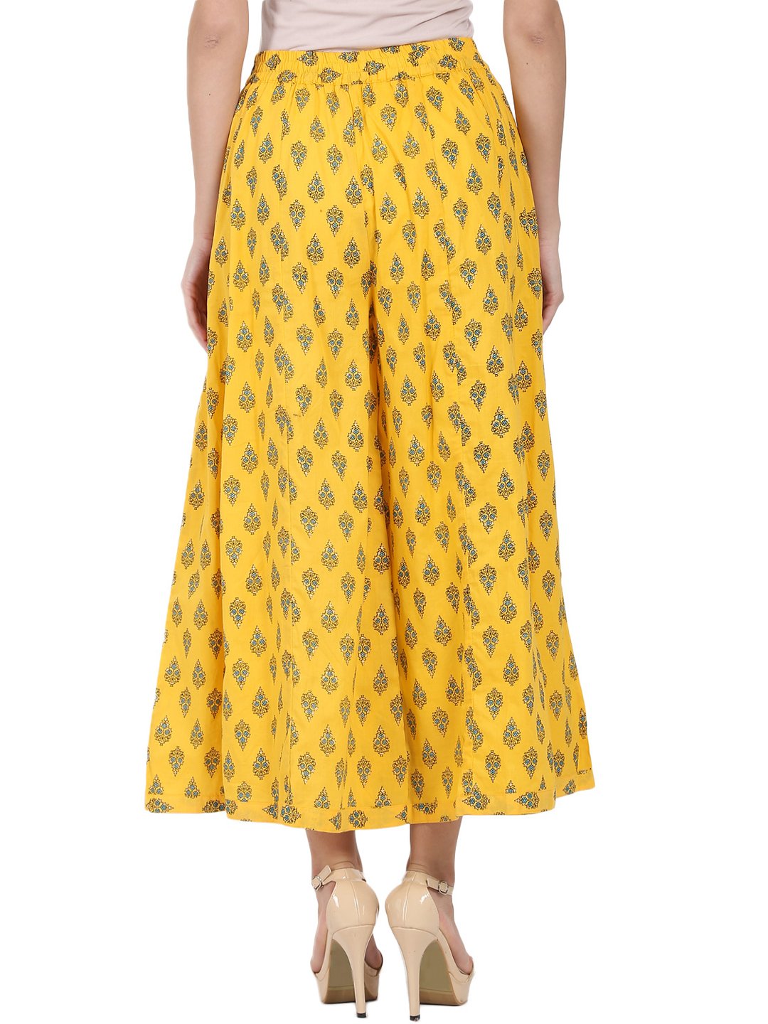 Yellow Printed Ankle Length Cotton Palazzo | LASVINI - Redefining Indian Fashion with Elegance