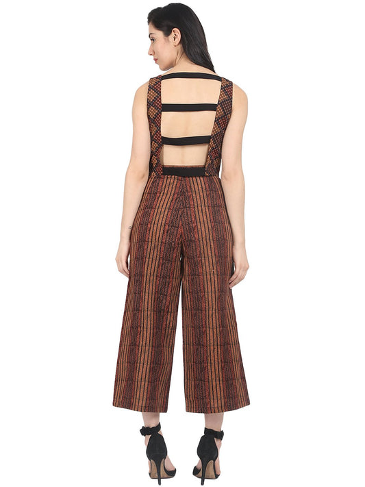 Brown Check Sleeveless Crop Top With Striped Calf Length Flared Palazzo | LASVINI - Redefining Indian Fashion with Elegance
