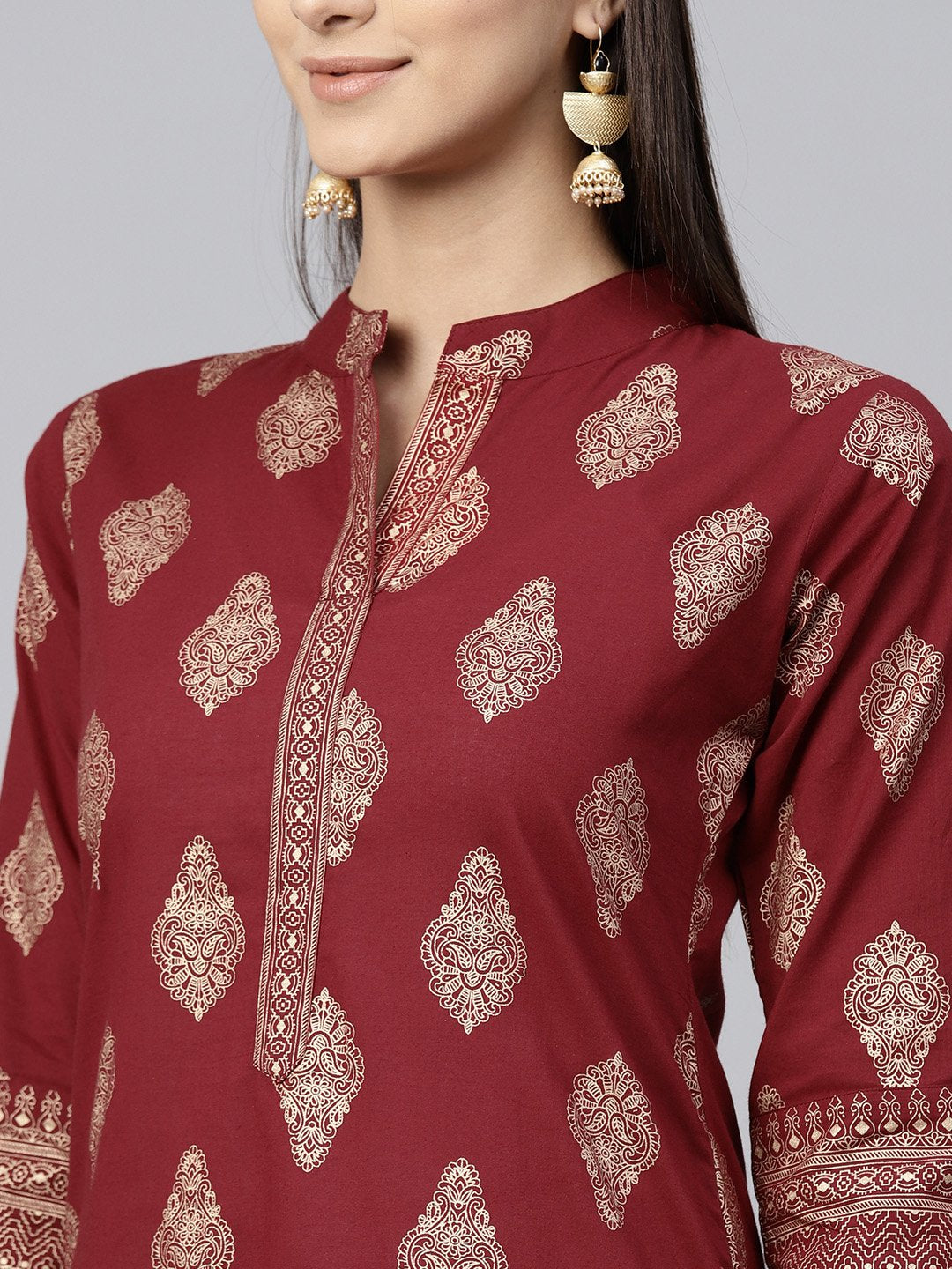 Red Printed 3/4Th Sleeve Cotton Kurta | LASVINI - Redefining Indian Fashion with Elegance