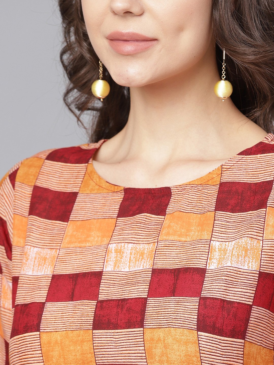 Red Printed 3/4Th Sleeve Yoke Printed Cotton Kurta | LASVINI - Redefining Indian Fashion with Elegance