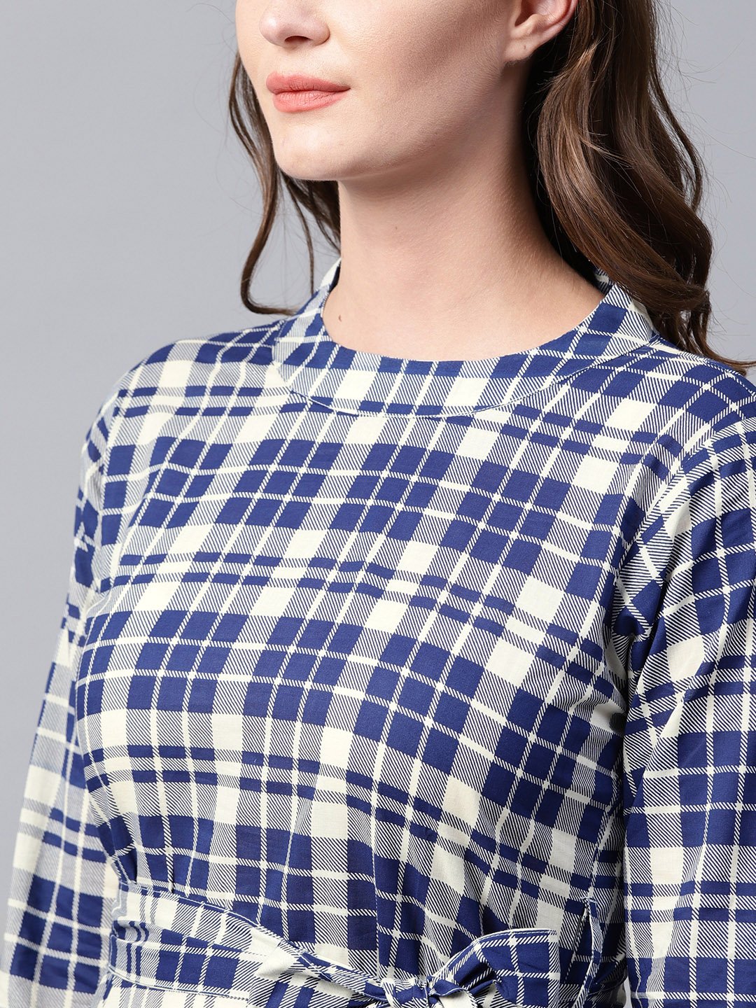 Blue Printed 3/4Th Sleeve Cotton A-Line Maxi Dress | LASVINI - Redefining Indian Fashion with Elegance