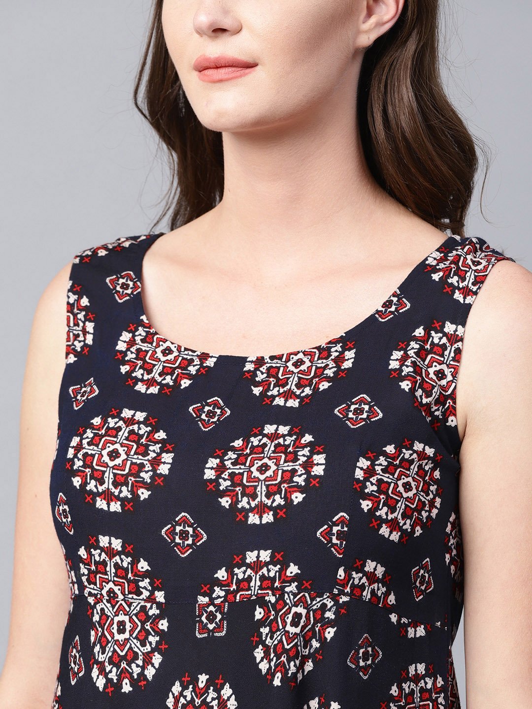 Black Printed Sleeveless Cotton Flared Maxi Dress | LASVINI - Redefining Indian Fashion with Elegance