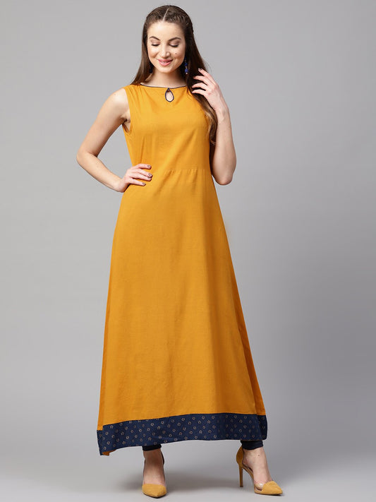 Yellow 3/4Th Sleeve Cotton Kurta With Printed Front Open Jacket Kurta | LASVINI - Redefining Indian Fashion with Elegance