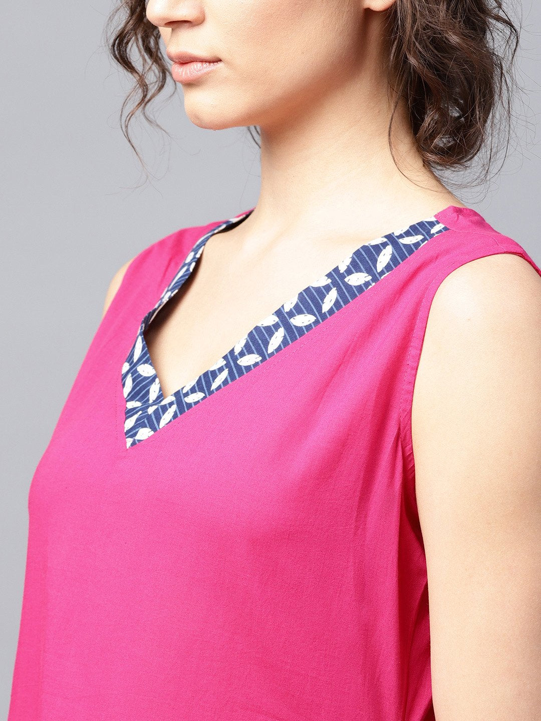Pink Manipuri Printed Sleeveless Cotton Dress | LASVINI - Redefining Indian Fashion with Elegance