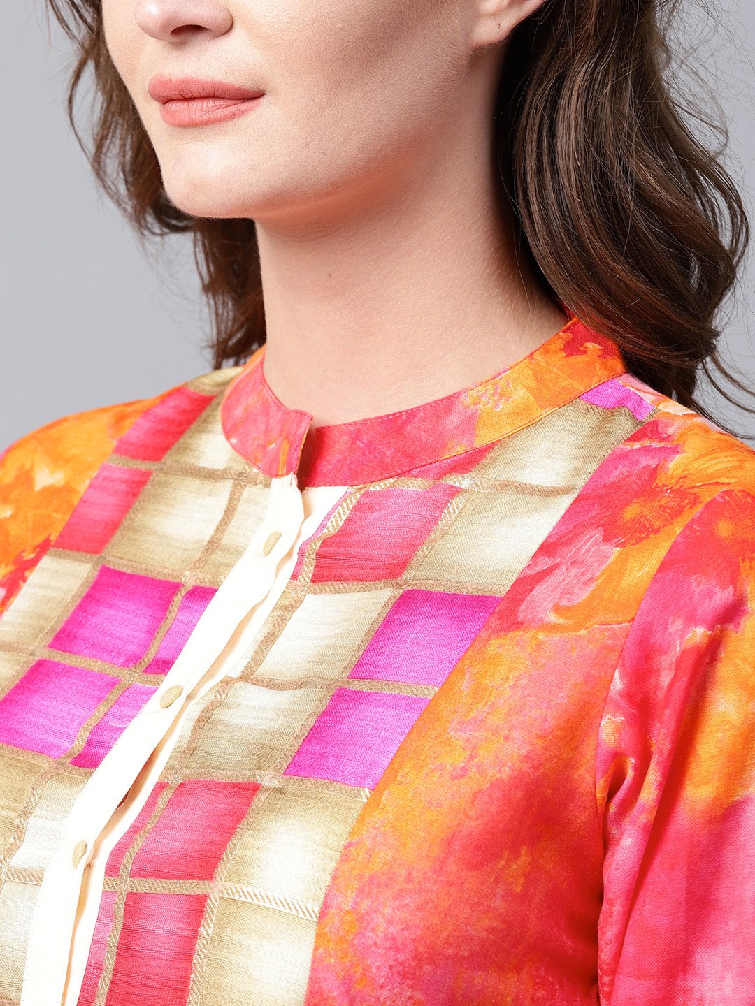 Red Foil Printed 3/4Th Sleeve Cotton Tunic | LASVINI - Redefining Indian Fashion with Elegance