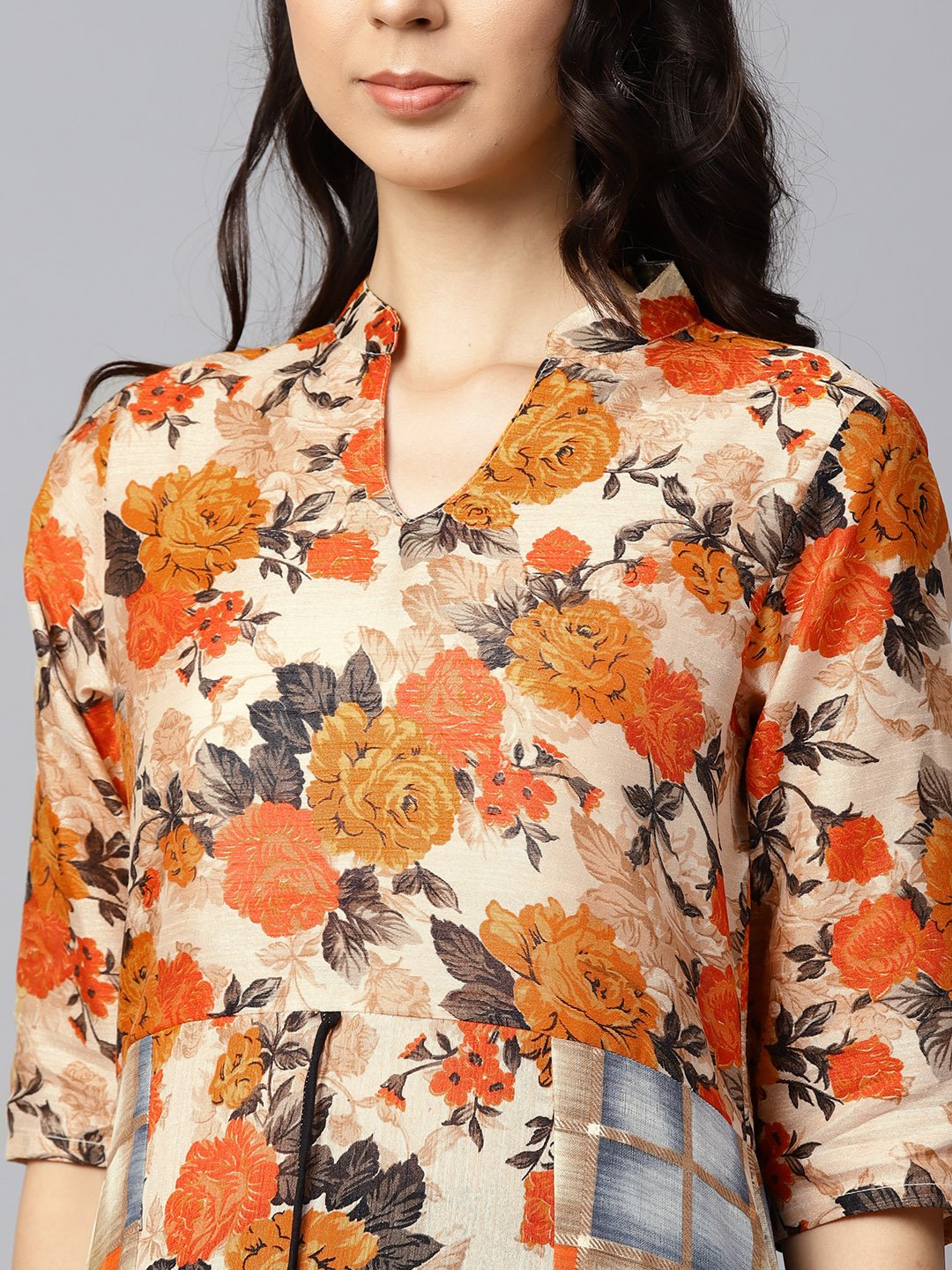 Yellow Flower Printed Half Sleeve Cotton Anarkali Kurta | LASVINI - Redefining Indian Fashion with Elegance