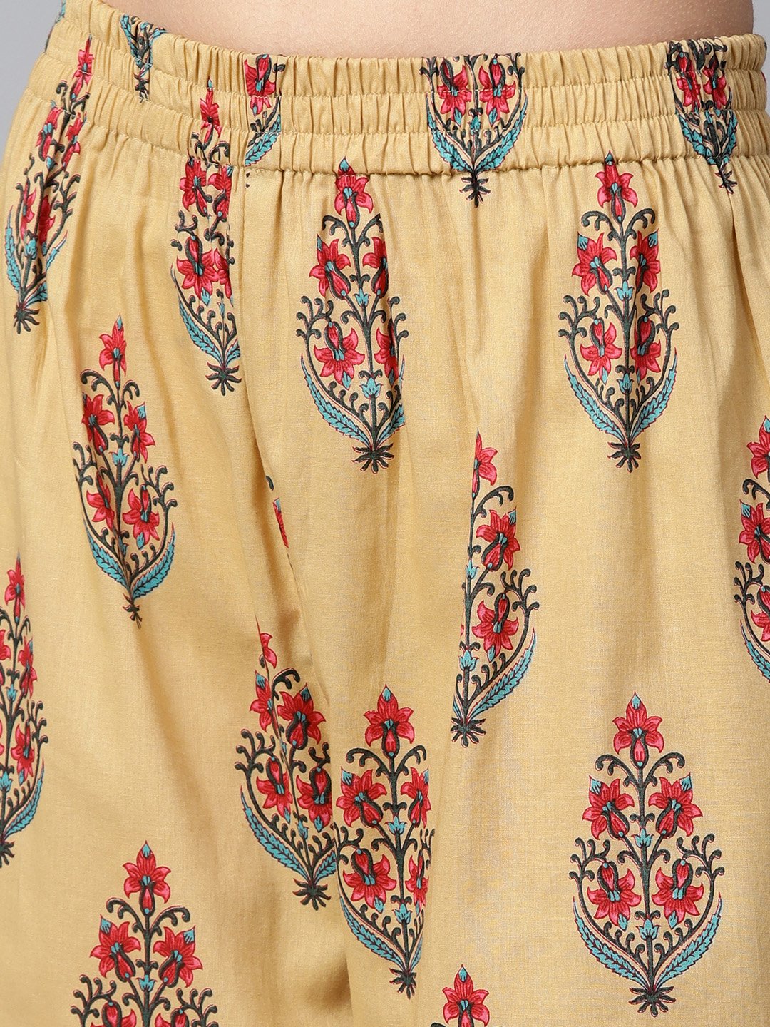 Yellow Printed 3/4Th Sleeve Cotton Anarkali Kurta With Printed Palazzo | LASVINI - Redefining Indian Fashion with Elegance