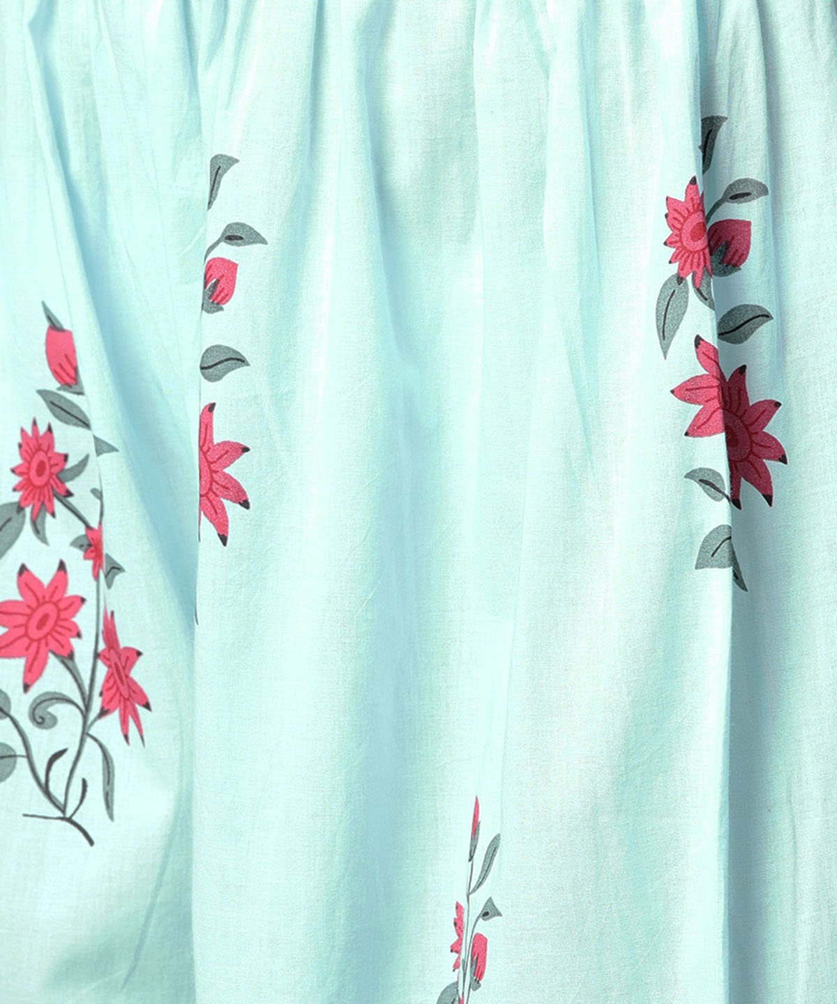 Turquoise Blue Printed 3/4Th Sleeve Cotton Anarkali Kurta With Printed Palazzo | LASVINI - Redefining Indian Fashion with Elegance