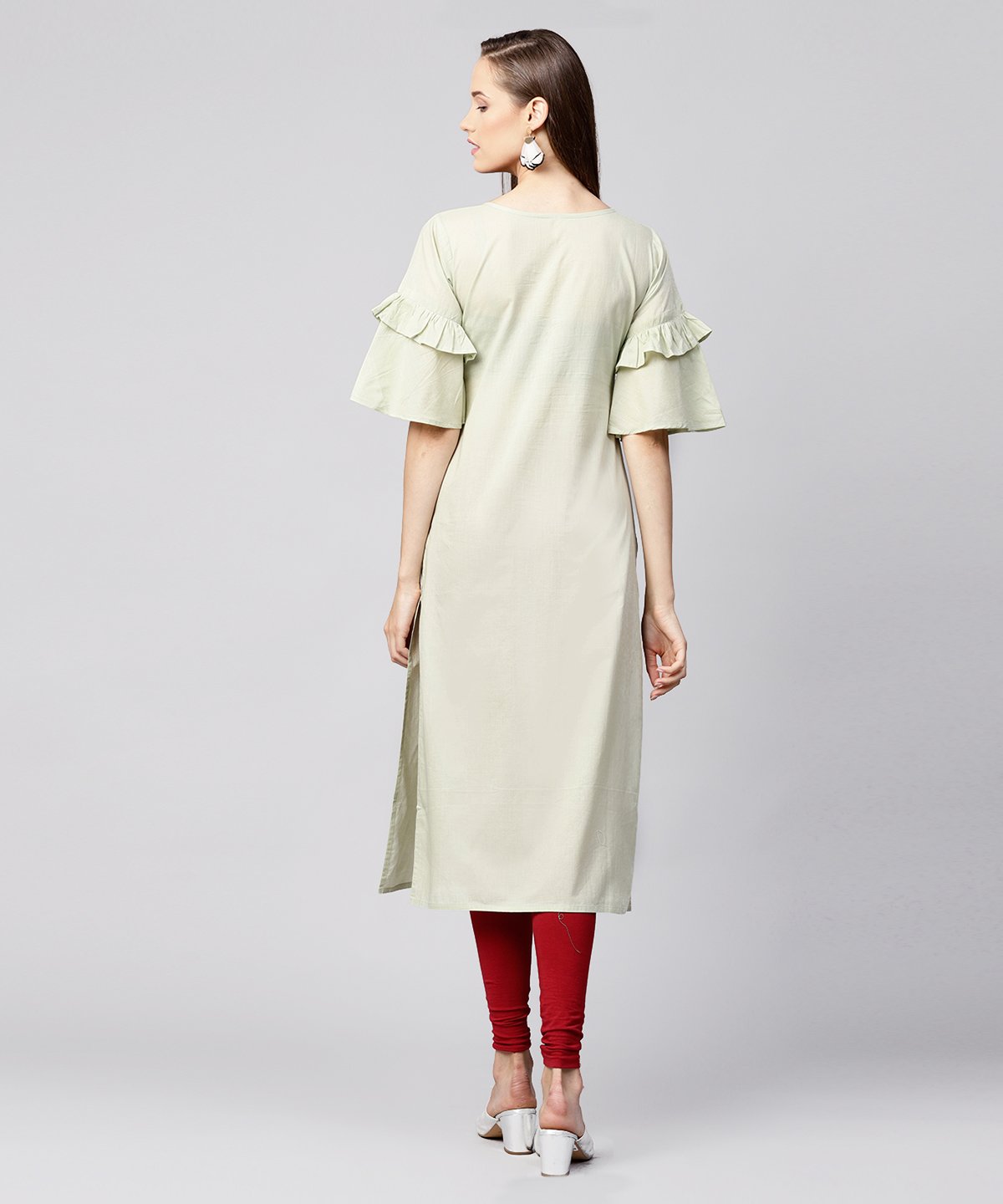 Beige Half Flared Sleeve Cotton Straight Kurta | LASVINI - Redefining Indian Fashion with Elegance