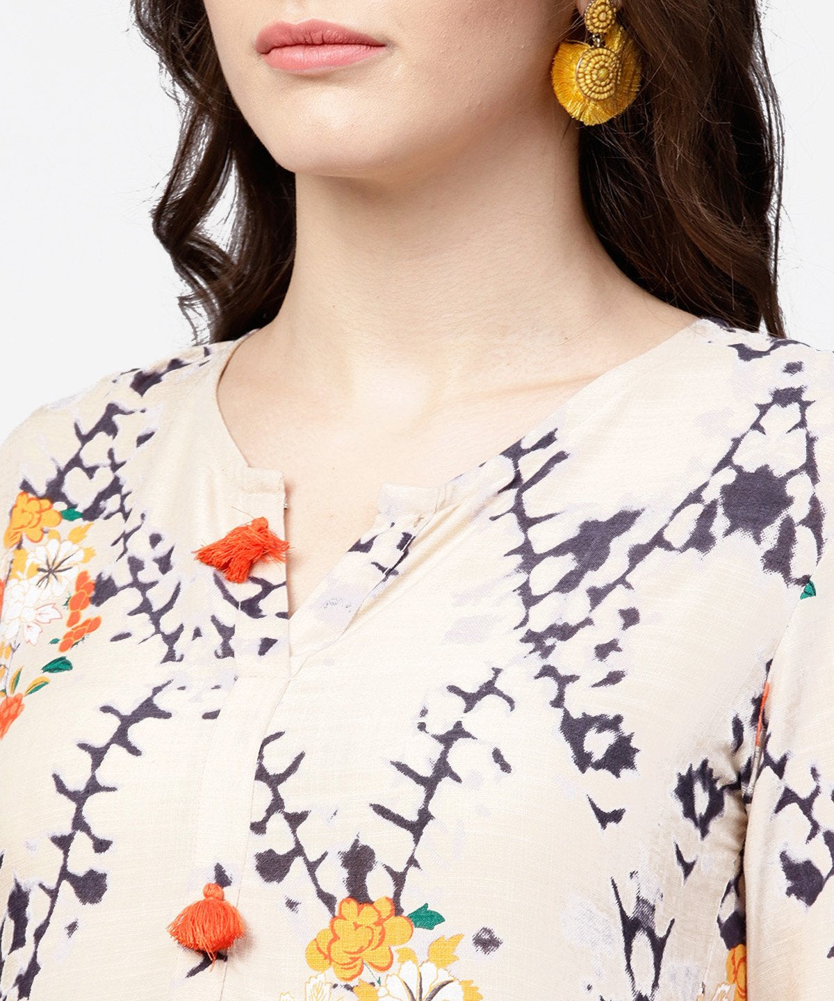 White Printed Full Sleeve Rayon Slub Anarkali Kurta | LASVINI - Redefining Indian Fashion with Elegance