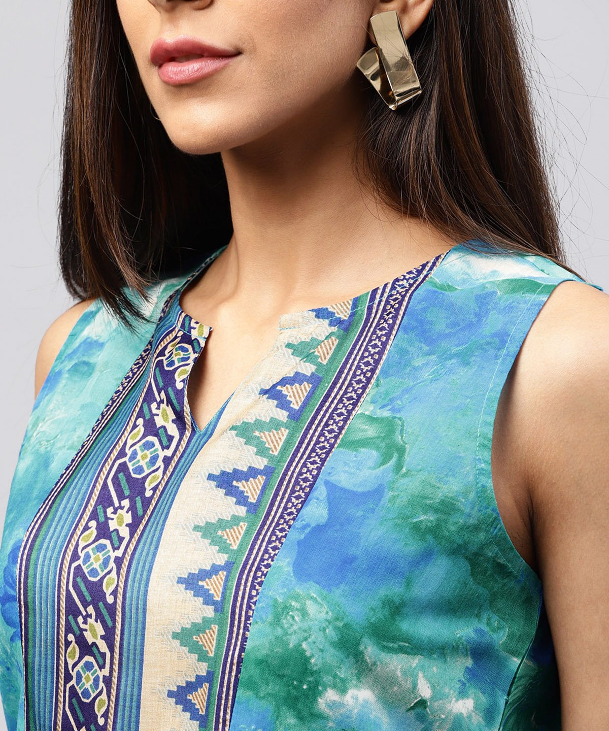 Blue Banglori Printed Sleeveless Tops | LASVINI - Redefining Indian Fashion with Elegance