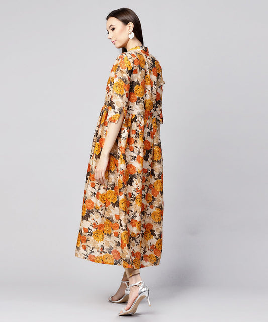 Yellow Flower Printed 3/4Th Sleeve Anarkali Kurta | LASVINI - Redefining Indian Fashion with Elegance