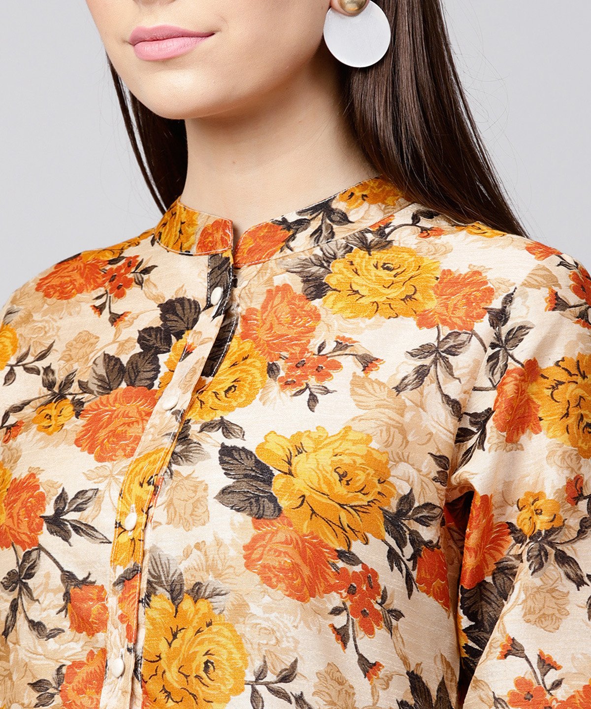 Yellow Flower Printed 3/4Th Sleeve Anarkali Kurta | LASVINI - Redefining Indian Fashion with Elegance