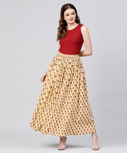 Yellow Printed Cotton Ankle Length Flared Skirt | LASVINI - Redefining Indian Fashion with Elegance