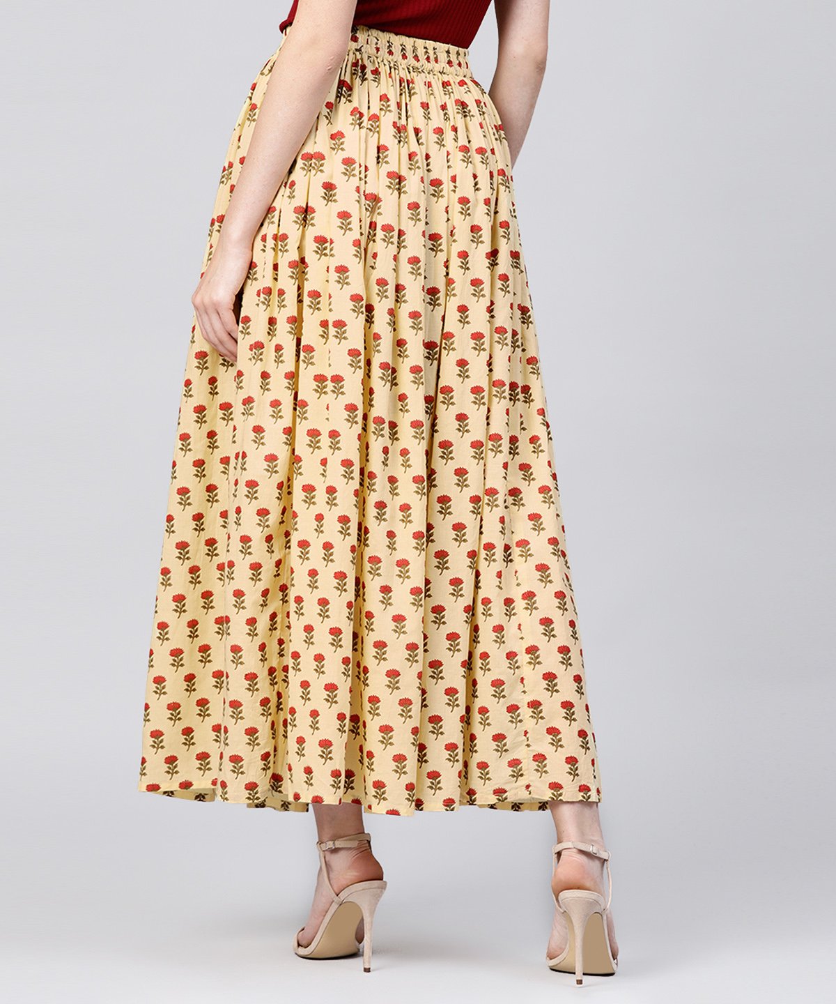 Yellow Printed Cotton Ankle Length Flared Skirt | LASVINI - Redefining Indian Fashion with Elegance