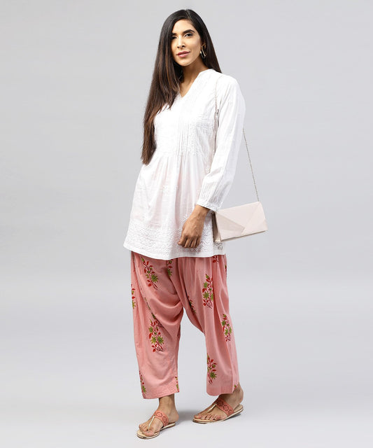 Peach Printed Ankle Length Cotton Salwar | LASVINI - Redefining Indian Fashion with Elegance