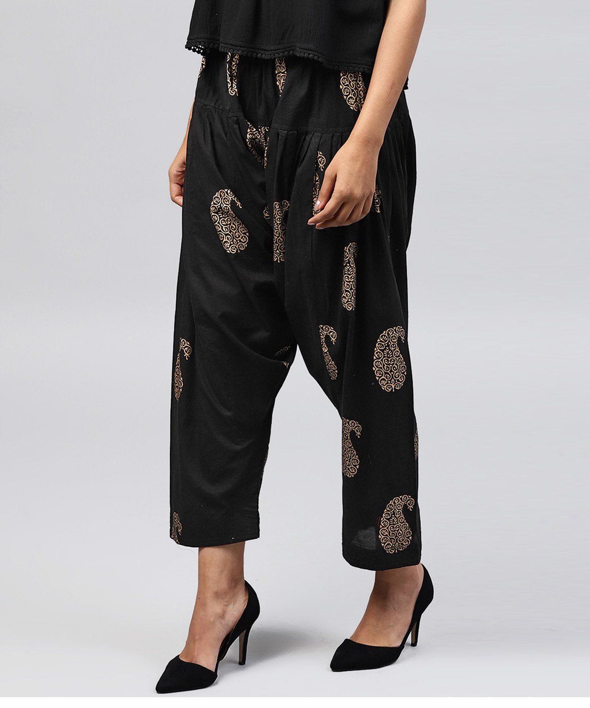 Black Printed Ankle Length Cotton Salwar | LASVINI - Redefining Indian Fashion with Elegance