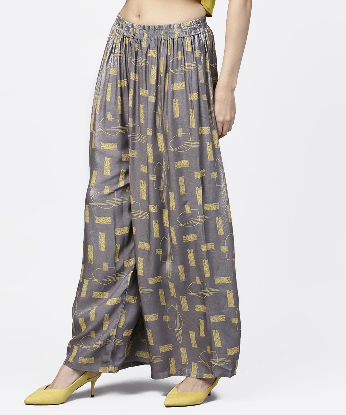 Grey Printed Ankle Length Cotton Pallazo | LASVINI - Redefining Indian Fashion with Elegance