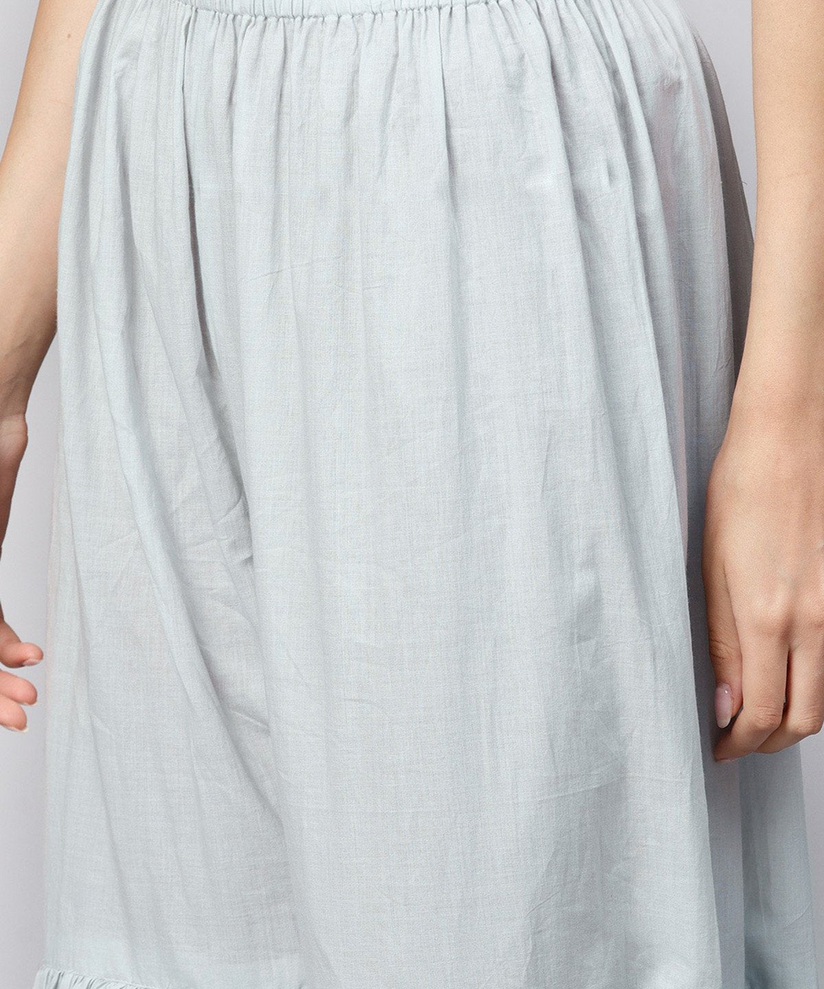 Grey Solid Cap Sleeve Cotton Kurta With Grey Sharara | LASVINI - Redefining Indian Fashion with Elegance