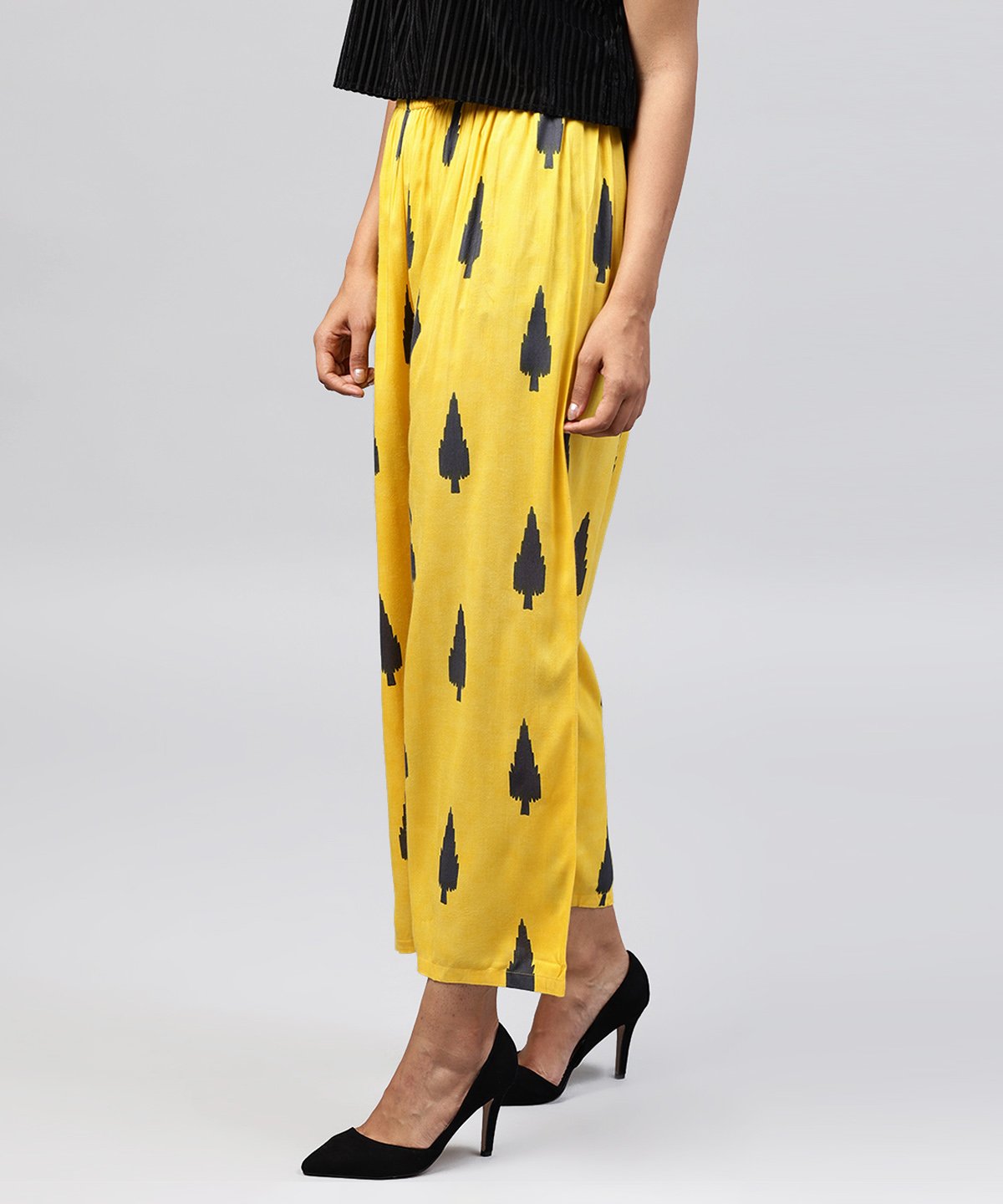 Yellow Printed Ankle Length Cotton Straight Pallazo | LASVINI - Redefining Indian Fashion with Elegance