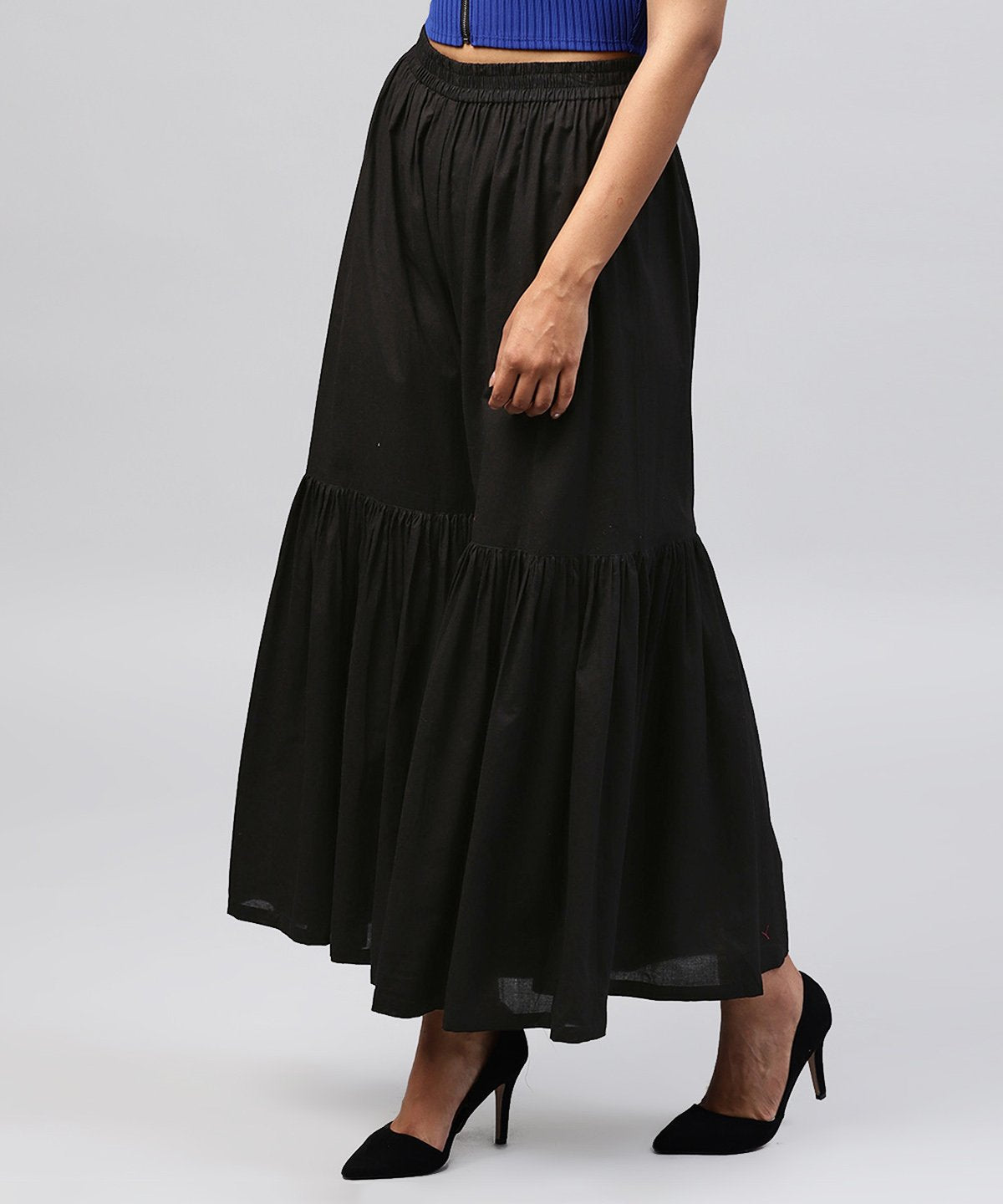 Solid Black Cotton Ankle Length Sharara | LASVINI - Redefining Indian Fashion with Elegance