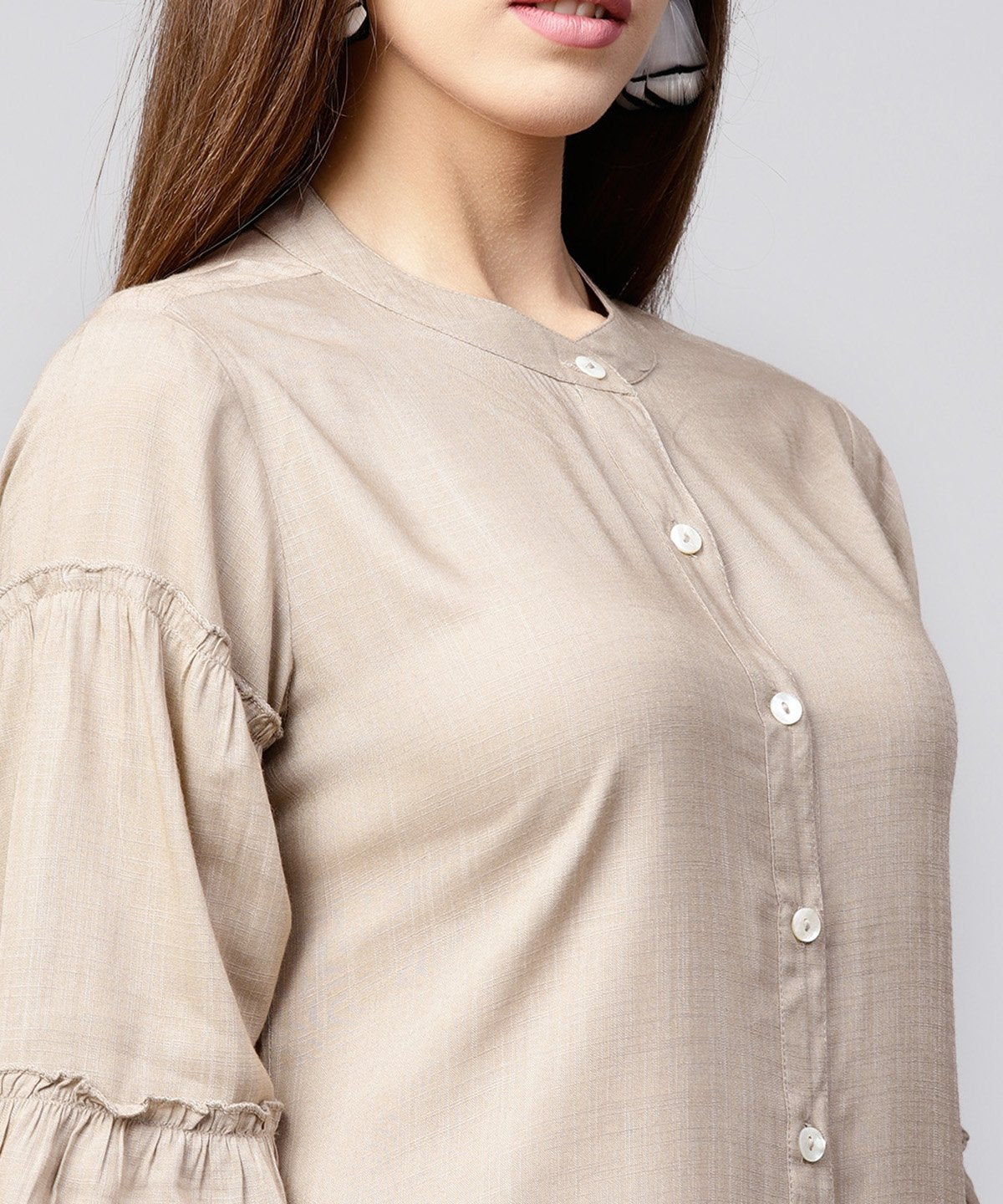 Solid Grey 3/4Th Sleeve Cotton A-Line Kurta | LASVINI - Redefining Indian Fashion with Elegance