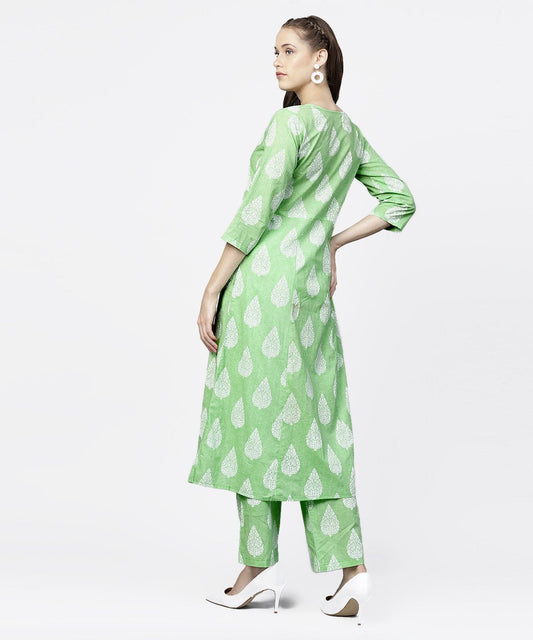 Green Printed 3/4Th Sleeve A-Live Kurta With Printed Palazzo | LASVINI - Redefining Indian Fashion with Elegance