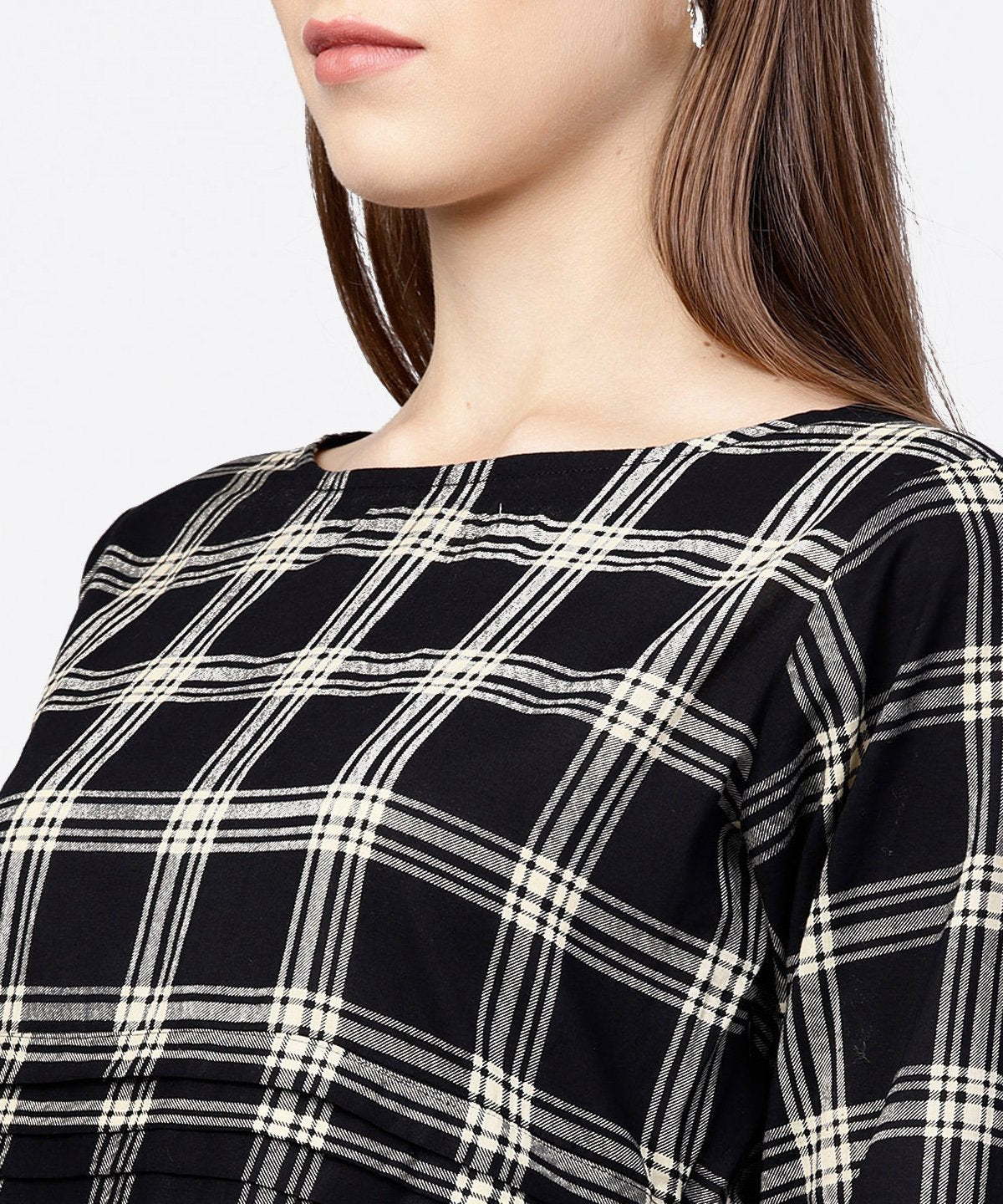Black Check Peplum Style Tops With Flared Sleeve | LASVINI - Redefining Indian Fashion with Elegance