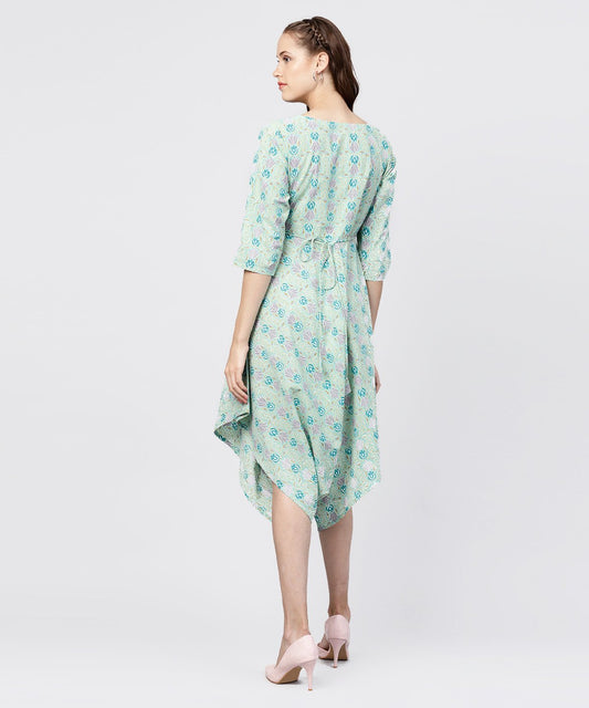 Printed Boat Neck 3/4Th Sleeve Jumpsuit | LASVINI - Redefining Indian Fashion with Elegance
