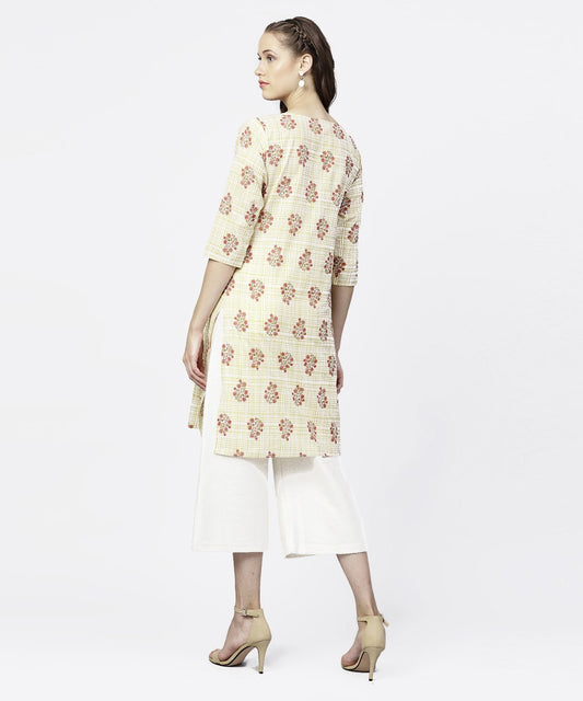 Off White Printed 3/4Th Sleeve Tunic | LASVINI - Redefining Indian Fashion with Elegance
