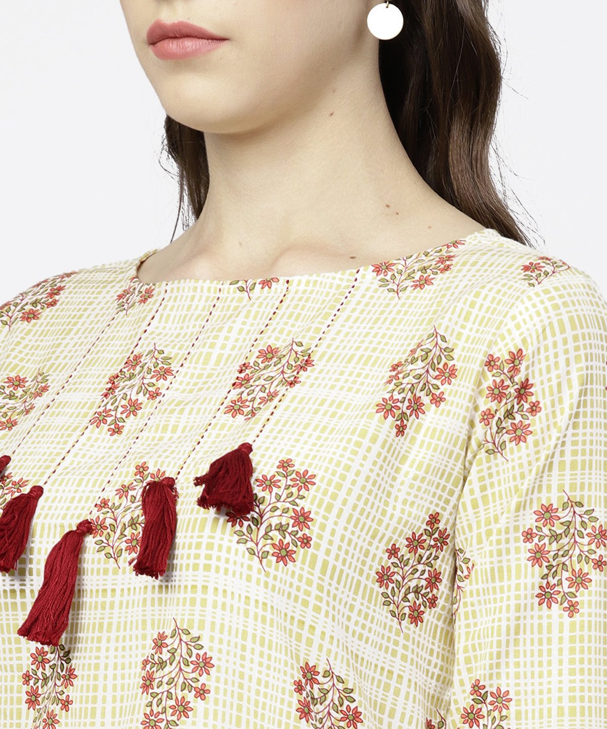 Off White Printed 3/4Th Sleeve Tunic | LASVINI - Redefining Indian Fashion with Elegance