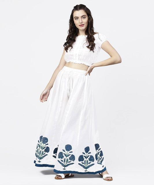 Solid White Hand Block Printed Flared Palazzo | LASVINI - Redefining Indian Fashion with Elegance