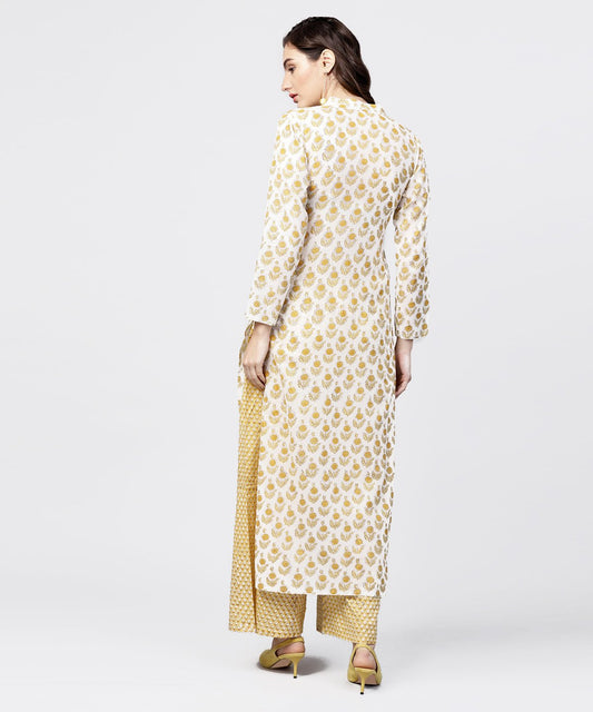Yellow Printed 3/4Th Sleeve Straight Kurta With Printed Palazzo Set | LASVINI - Redefining Indian Fashion with Elegance