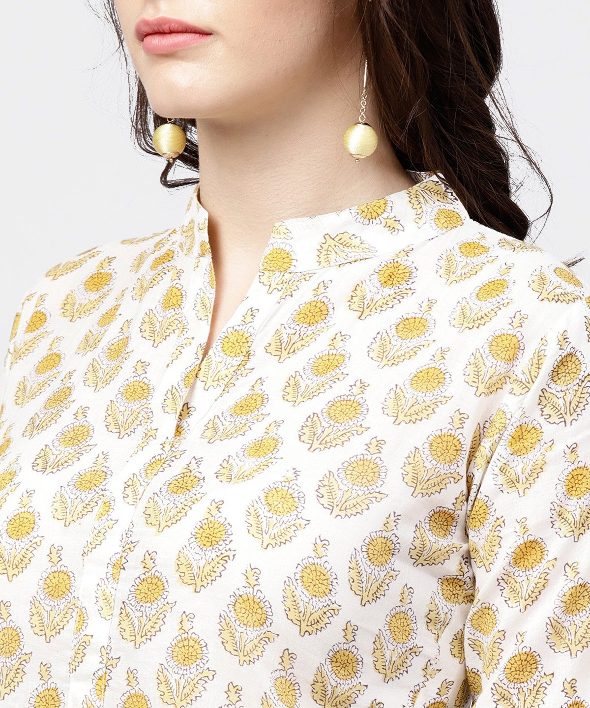 Yellow Printed 3/4Th Sleeve Straight Kurta With Printed Palazzo Set | LASVINI - Redefining Indian Fashion with Elegance