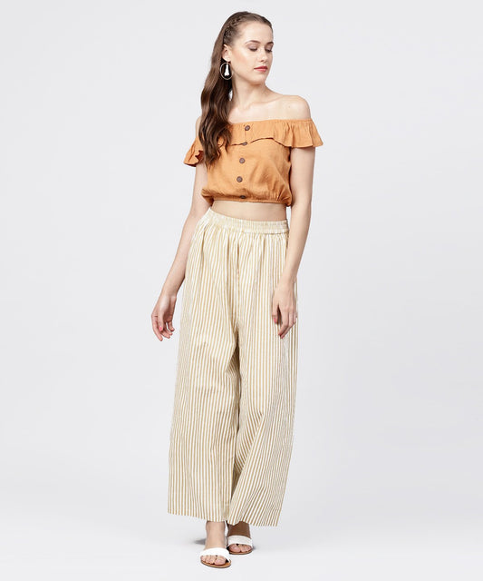 Yellow Striped Printed Ankle Length Cotton Regular Fit Palazzo | LASVINI - Redefining Indian Fashion with Elegance