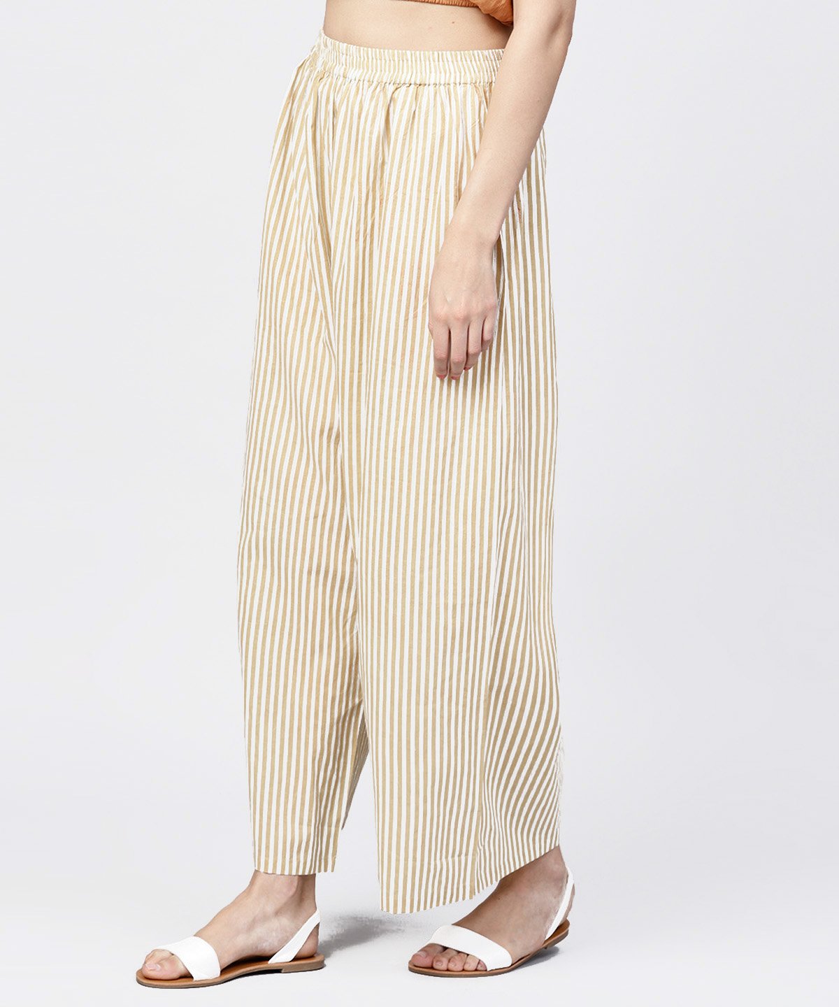 Yellow Striped Printed Ankle Length Cotton Regular Fit Palazzo | LASVINI - Redefining Indian Fashion with Elegance
