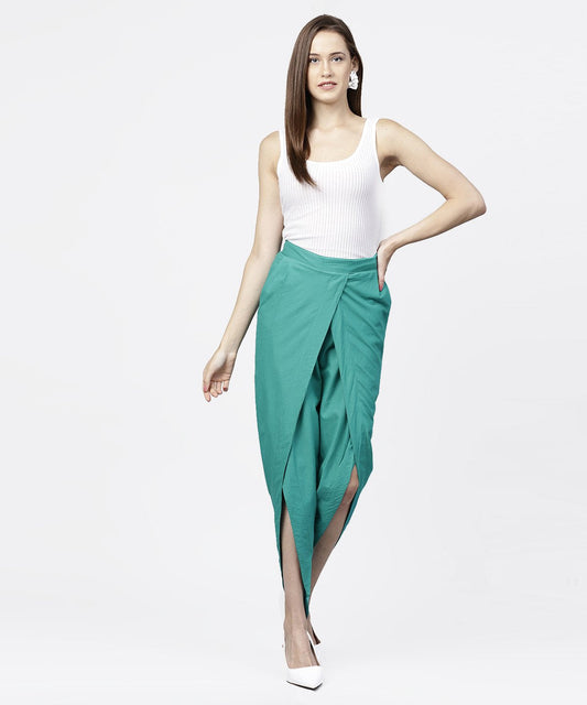 Solid Aqua Ankle Length Cotton Tulip Pant | LASVINI - Redefining Indian Fashion with Elegance