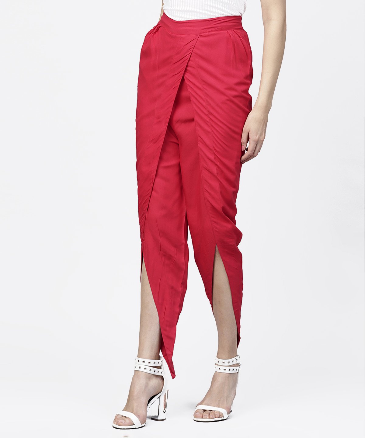 Solid Maroon Ankle Length Cotton Tulip Pant | LASVINI - Redefining Indian Fashion with Elegance