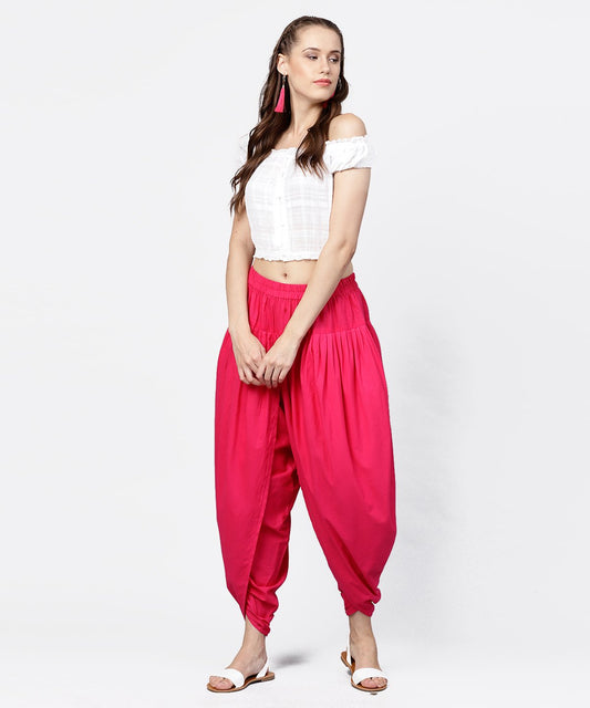 Solid Rani Pink Ankle Length Cotton Dhoti Pant | LASVINI - Redefining Indian Fashion with Elegance