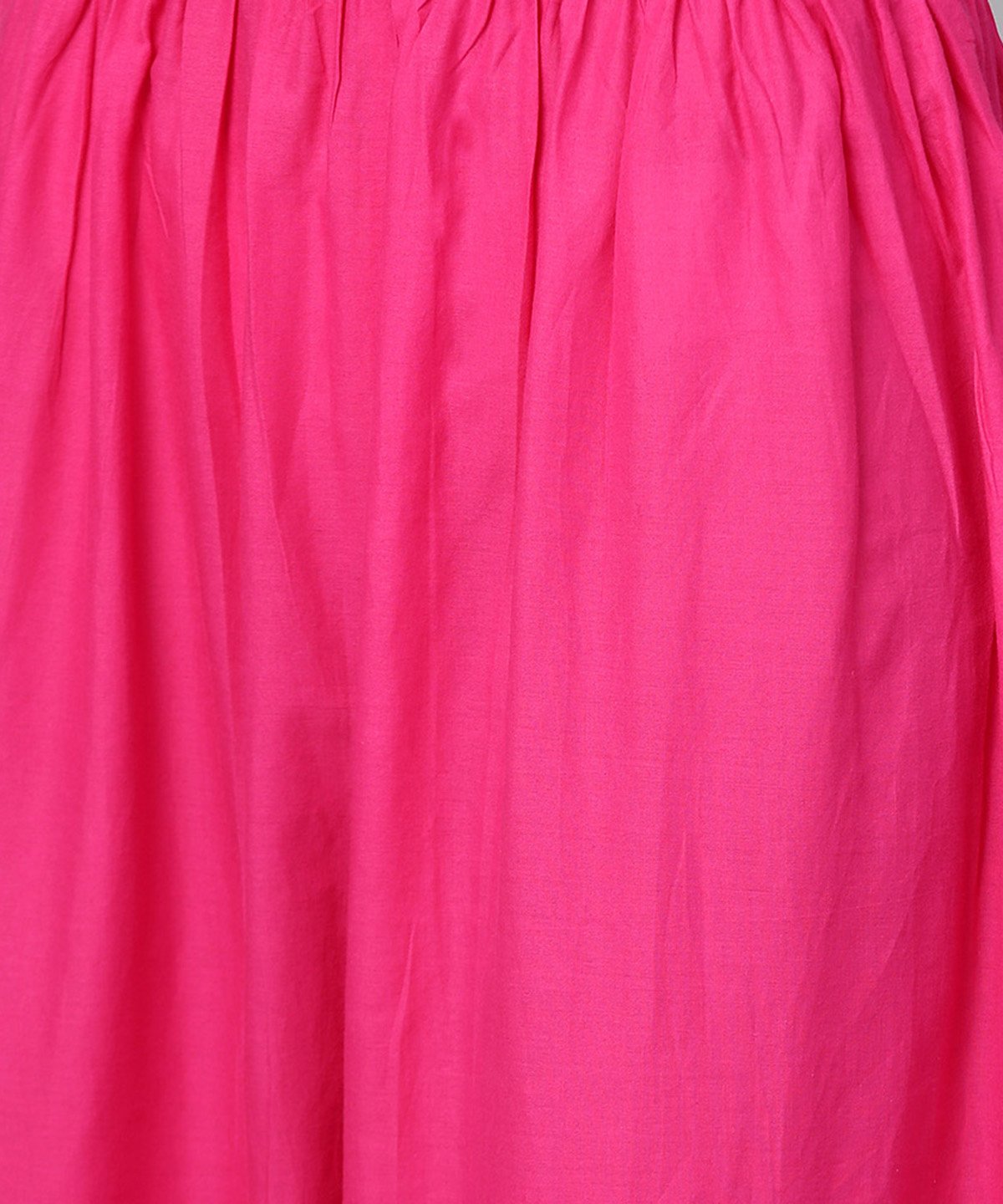 Floral Printed 3/4Th Sleeve Short Cotton Top With Solid Pink Palazzo | LASVINI - Redefining Indian Fashion with Elegance