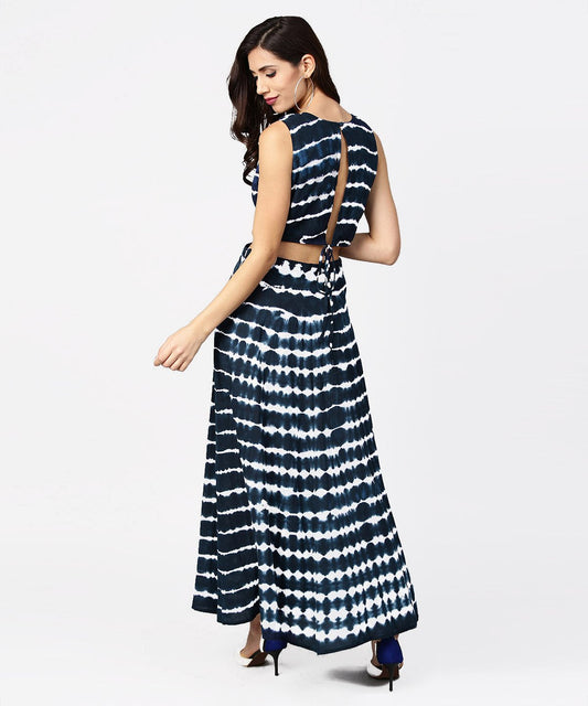 Navy Blue Dyed Half Sleeve Cotton Maxi Dress | LASVINI - Redefining Indian Fashion with Elegance