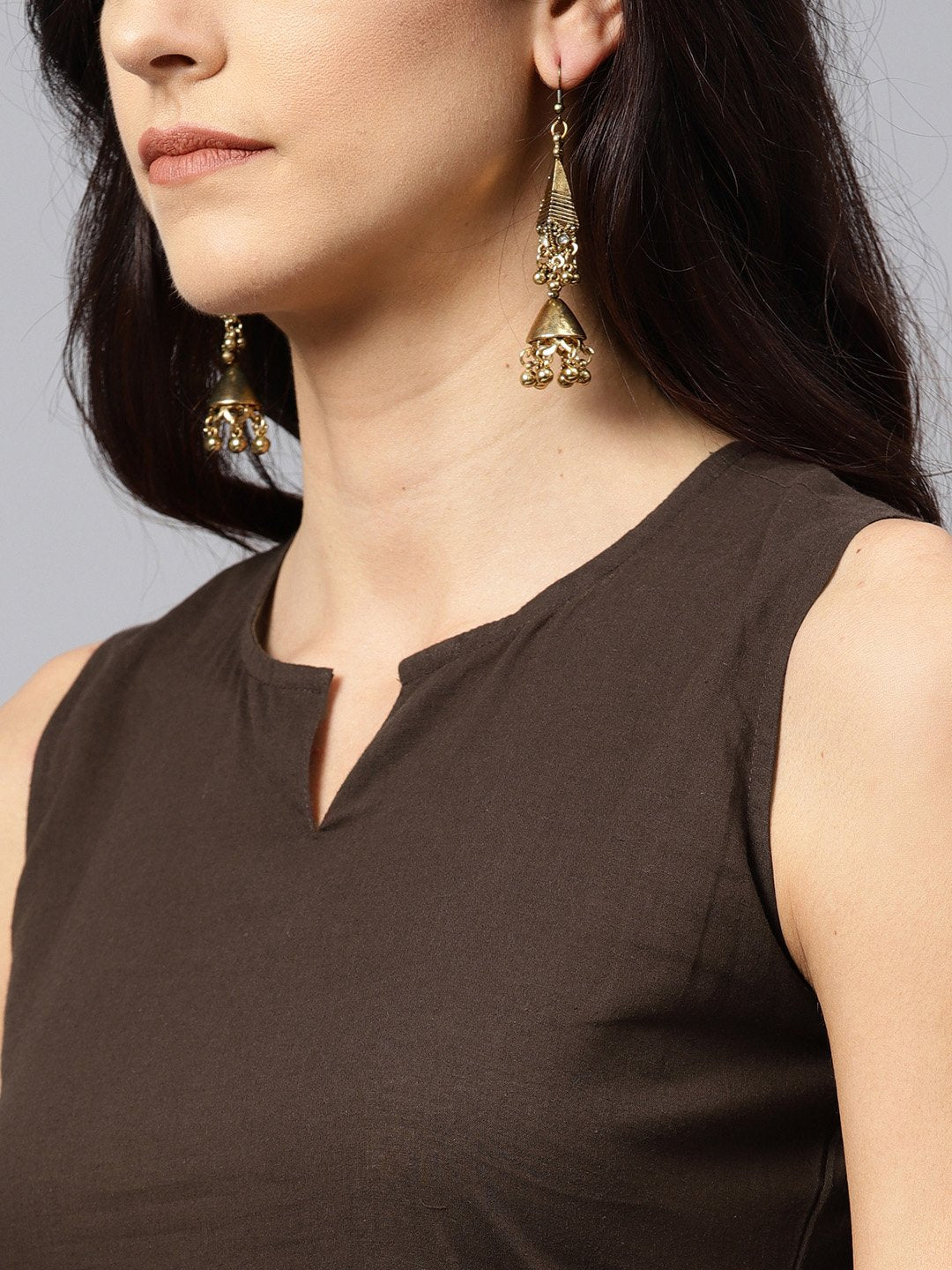 Dark Brown Round Neck With V-Slit Kurta | LASVINI - Redefining Indian Fashion with Elegance