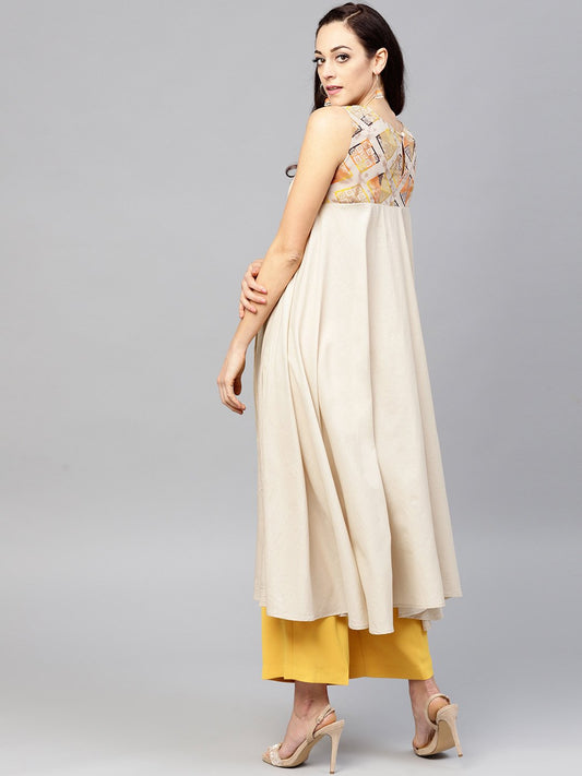 Beige Asymmetric Sleeveless Tunic With Round Neck | LASVINI - Redefining Indian Fashion with Elegance