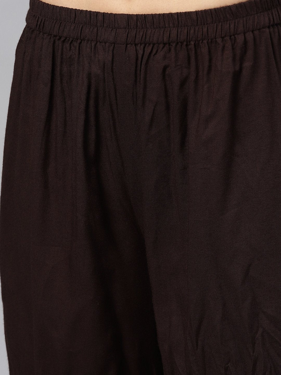 Coffee Brown Yoke Printed 3/4 Sleeve Cotton Kurta With Ankle Length Palazzo | LASVINI - Redefining Indian Fashion with Elegance